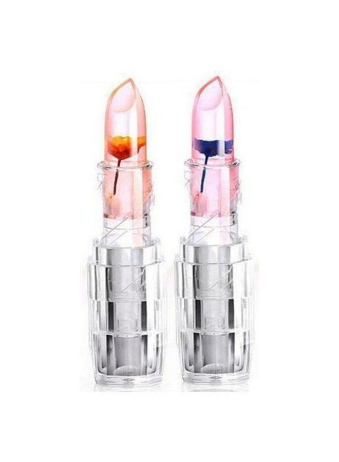 Aasakt New Professional Waterproof Moisturizing Flower Crystal Glossy Lipstick Jelly Flower Transparent Color Changing Lip Balm Lipstick For Girls & Women - (Pack Of 2) - Image 1