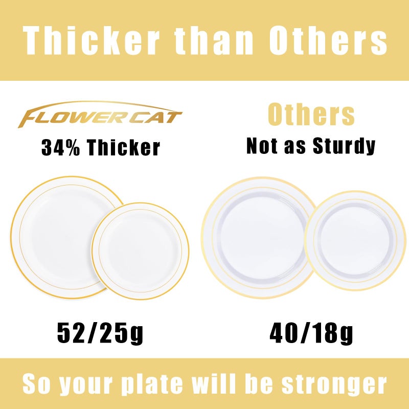 FLOWERCAT 60PCS Gold Plastic Plates - Heavy Duty White and Gold Plastic Plates Disposable for New Year/Party/Wedding - Include 30PCS 10.25inch Dinner Plates and 30PCS 7.5inch Dessert Plates - Image 2