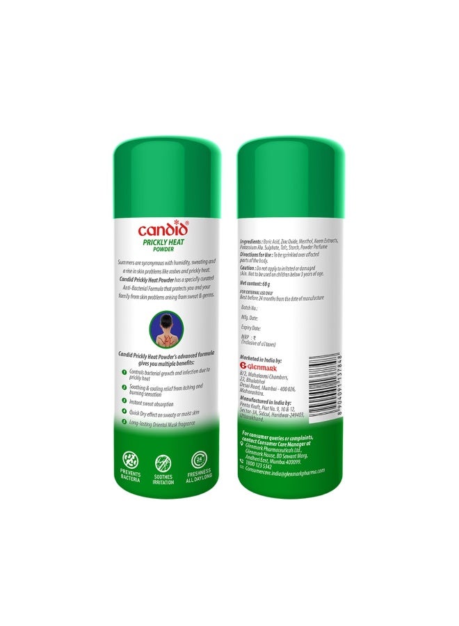Candid Prickly Heat Powder | Relief from Rashes & Prickly Heat | Neem & Menthol Cooling | Soothing Relief from Itching & Burning | Sweat Absorption | Controls Bacterial Growth | 120g - Image 2