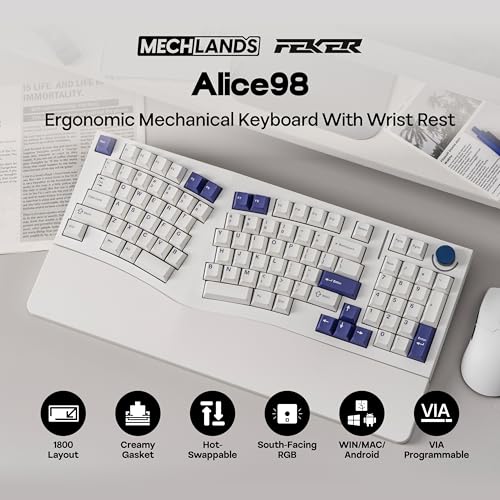 MechLands Feker Alice98 Ergonomic 98 Keys Custom Mechanical Keyboard VIA Programmable USBC Wired Gaming Keyboard Hot Swappable 5 Layer Paddings Control Knob NKRO RGB for WinMac White - Image 3