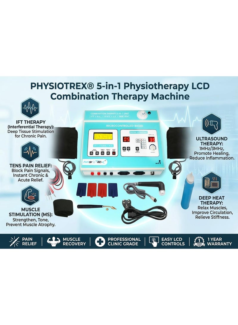 PHYSIOTREX® 5-in-1 Physiotherapy Equipment LCD Combination Therapy | IFT, TENS, MS, Ultrasound, Deep Heat | Professional Physiotherapy Machine for Wellness & Muscle Stimulation with 1 year warranty - Image 4