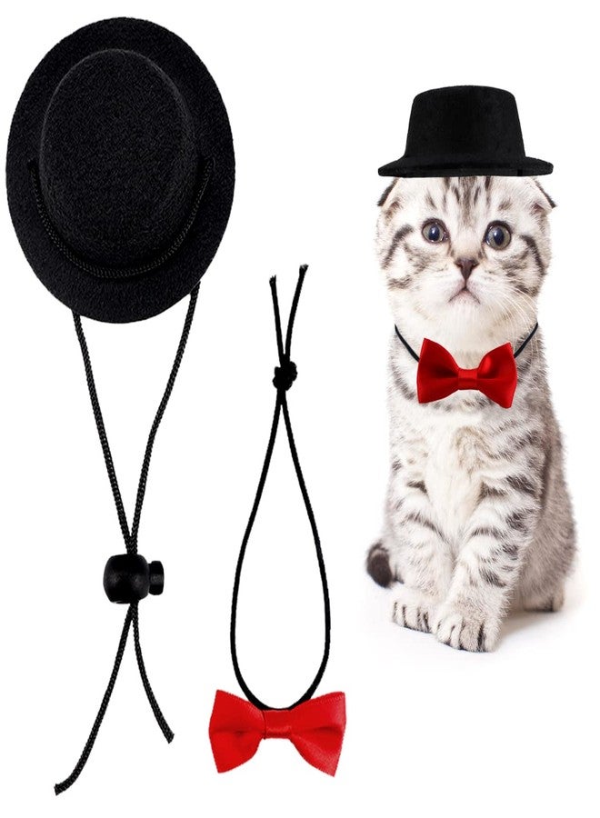 YOLUFER Small Pet Hat and Bow tie Guinea Pig Black Hat with Bow Tie Hamster Costume Pet Hat for Lizard Rabbit Hedgehog Kitten Doggy - Image 1
