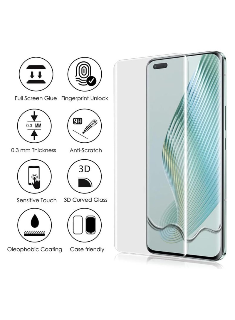 Muzz واقي شاشة Honor Magic5 Pro من الزجاج المقوى، حواف منحنية ثلاثية الأبعاد عالية الدقة مضادة للخدش بدرجة صلابة 9H خالية من الفقاعات، واقي شاشة من الزجاج المقوى المقاوم للأشعة فوق البنفسجية لهاتف Honor Magic 5 Pro - Image 2