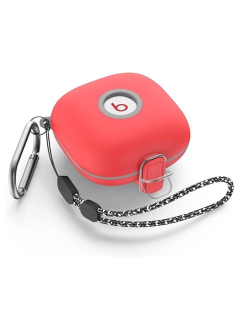 [Upgrade Secure Lock] Case for Beats Fit Pro 2021, WOFRO Shock-Absorbing Protective Cover TPU Hard Shell with Anti-Lost Lanyard/Keychain[One-Click Pop] (Red)