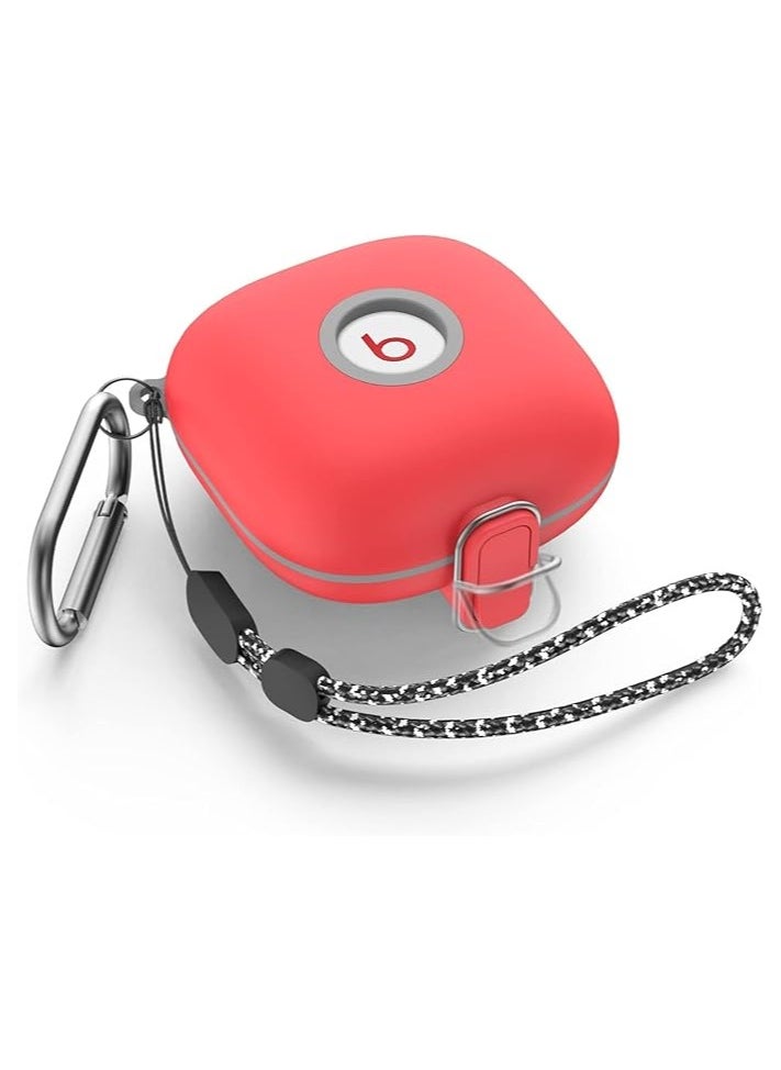 [Upgrade Secure Lock] Case for Beats Fit Pro 2021, WOFRO Shock-Absorbing Protective Cover TPU Hard Shell with Anti-Lost Lanyard/Keychain[One-Click Pop] (Red)