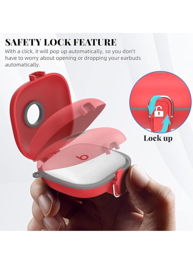 [Upgrade Secure Lock] Case for Beats Fit Pro 2021, WOFRO Shock-Absorbing Protective Cover TPU Hard Shell with Anti-Lost Lanyard/Keychain[One-Click Pop] (Red)