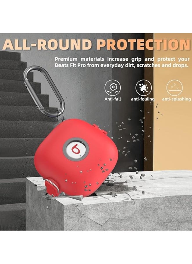 [Upgrade Secure Lock] Case for Beats Fit Pro 2021, WOFRO Shock-Absorbing Protective Cover TPU Hard Shell with Anti-Lost Lanyard/Keychain[One-Click Pop] (Red)