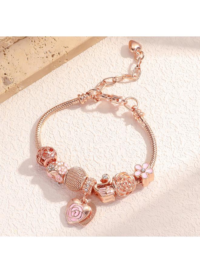 European And American Fashion Creative Micro-inlaid Crystal Panjia Swan Peach Heart Light Luxury High-grade Panjia Style Bracelet For Women 