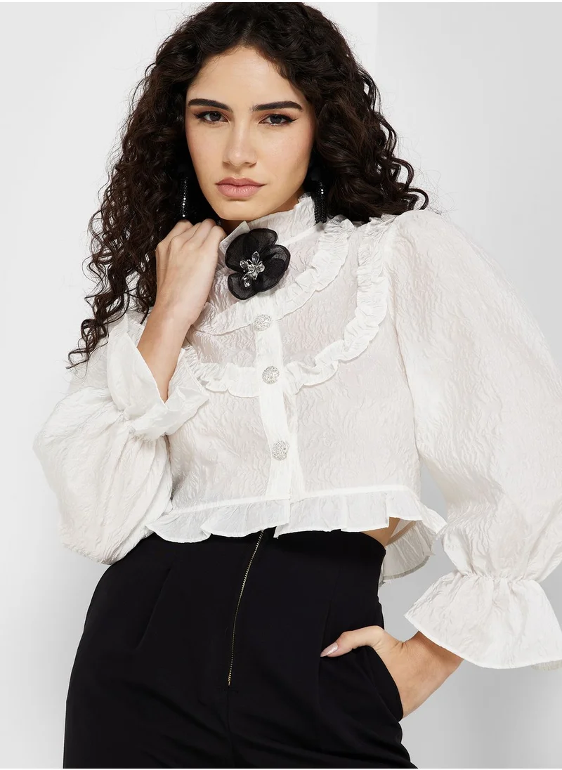 sister jane Balloon Sleeve Lace Detail Shirt