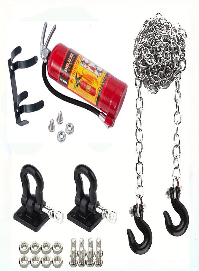 UURCSKY Metal Climbing RC Car Decoration Fire Extinguisher Metal Chain and Winch Shackles RC Decorations Accessories for 1/10 Crawler Car Axial SCX10 D90 D110 TRX4 TRX6 Redcat Hop-Up Parts（Black） - Image 1