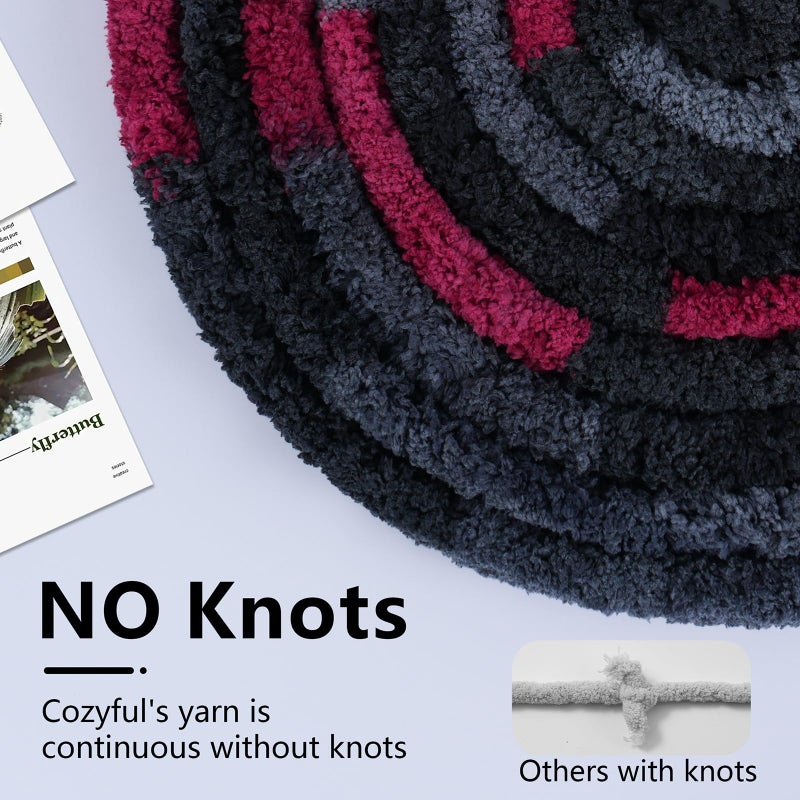Cozyful Chunky Yarn for Hand Knitting - #10 Chunky Chenille Blanket Yarn, Jumbo Big Thick Chunky Yarns for Crocheting, Tie Dye Bulky Knit Yarns, 8 Skein (25 yds 8 oz Each Skein), Grey & Black & Red - Image 4
