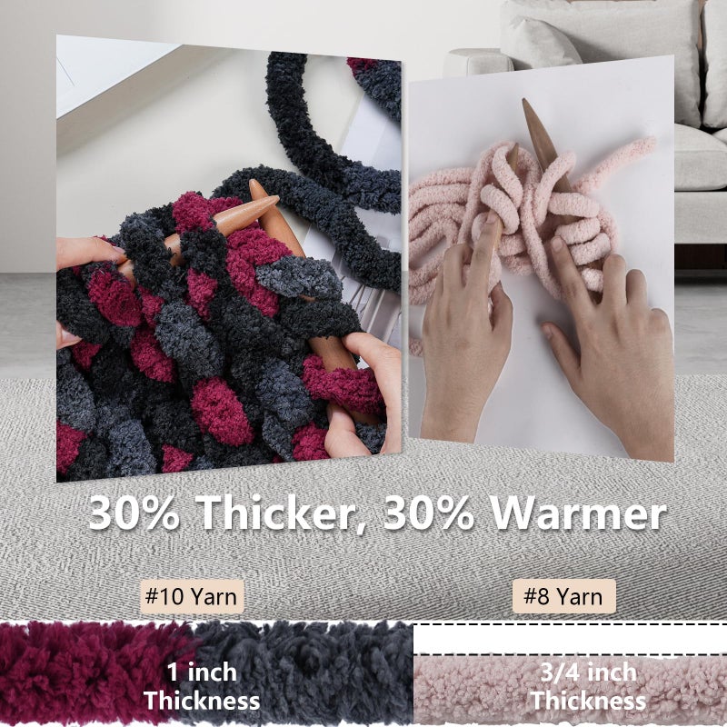 Cozyful Chunky Yarn for Hand Knitting - #10 Chunky Chenille Blanket Yarn, Jumbo Big Thick Chunky Yarns for Crocheting, Tie Dye Bulky Knit Yarns, 8 Skein (25 yds 8 oz Each Skein), Grey & Black & Red - Image 3