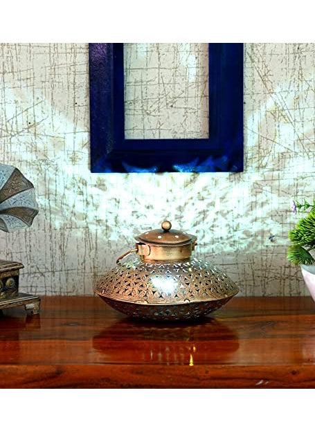DESERT ART DESERT ART Iron Jali Golden Pot Degchi T Light  - Image 1