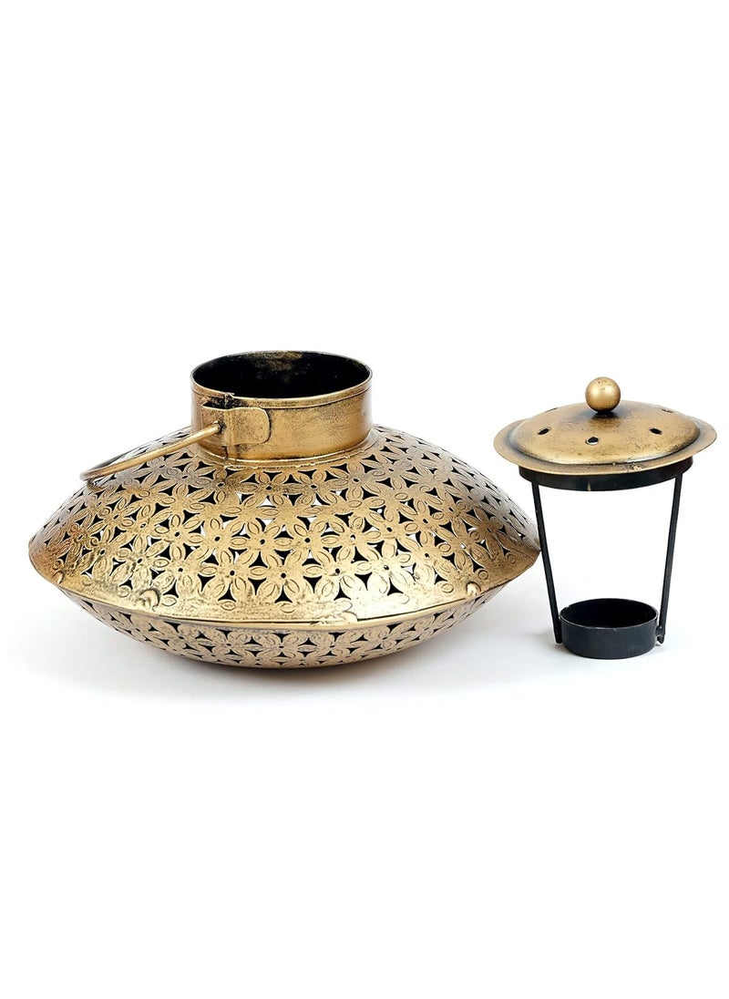 DESERT ART DESERT ART Iron Jali Golden Pot Degchi T Light  - Image 3