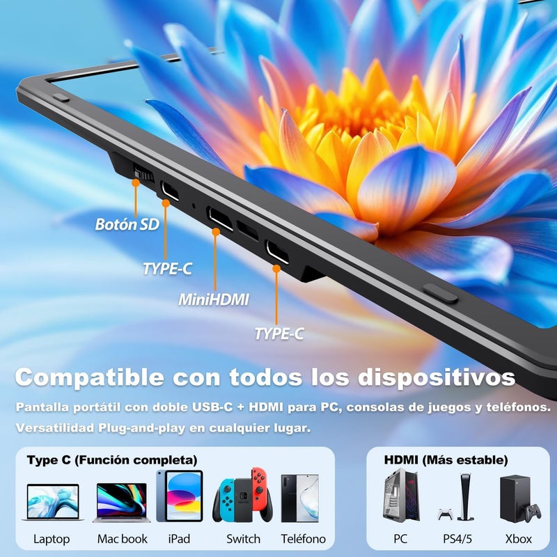 KEFEYA Portable Monitor, 16" FHD 1200P Laptop Screen Extender, 360° Rotation, Magnetic Mount Display, Travel Monitor For All Laptops, Plug and Play for Windows/Mac/Chrome/Xbox/PC - Image 4