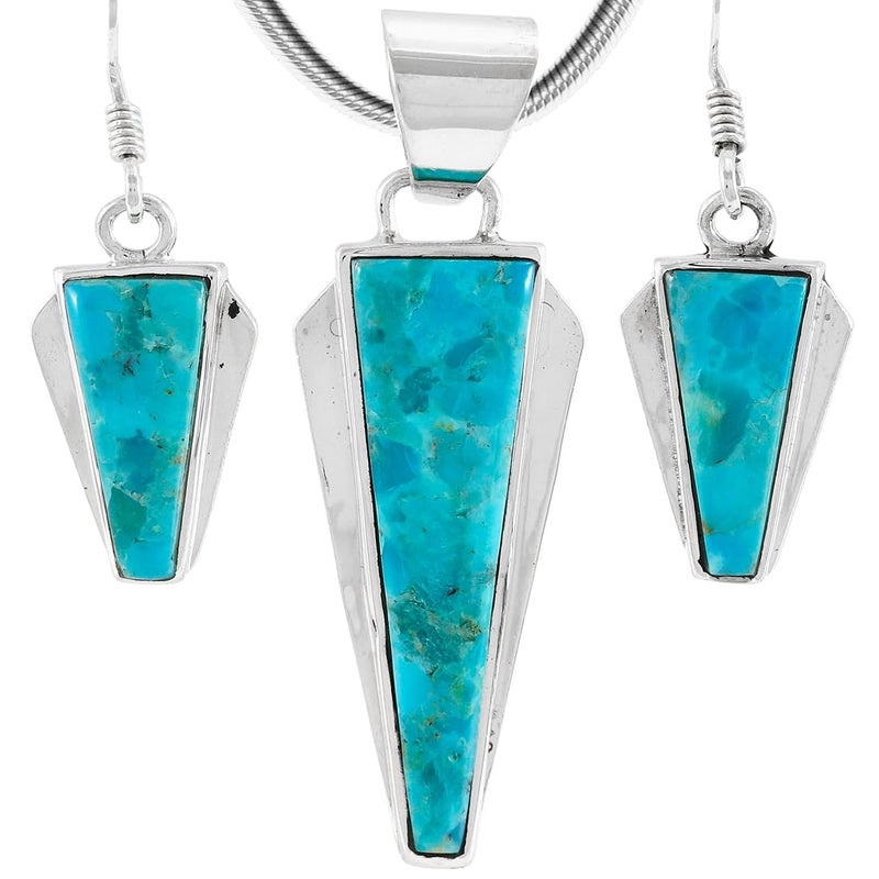 Turquoise Network 925 Sterling Silver Matching Pendant & Earrings Set Turquoise 20" Necklace (Turquoise-C75) - Image 1