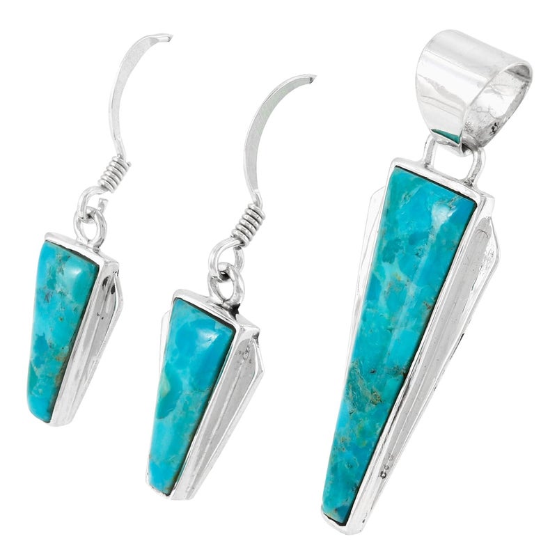 Turquoise Network 925 Sterling Silver Matching Pendant & Earrings Set Turquoise 20" Necklace (Turquoise-C75) - Image 3
