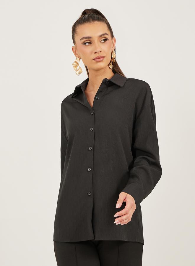 Styli Textured Long Sleeve Oversized Shirt - Image 3