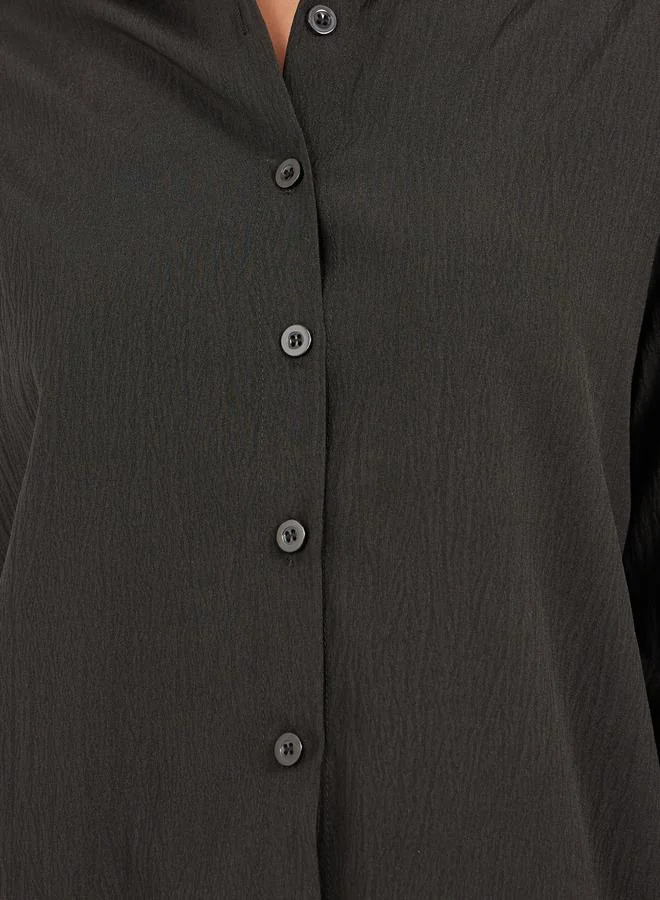 Styli Textured Long Sleeve Oversized Shirt