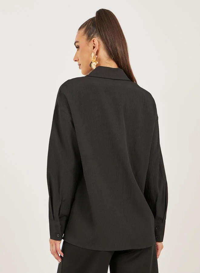 Styli Textured Long Sleeve Oversized Shirt