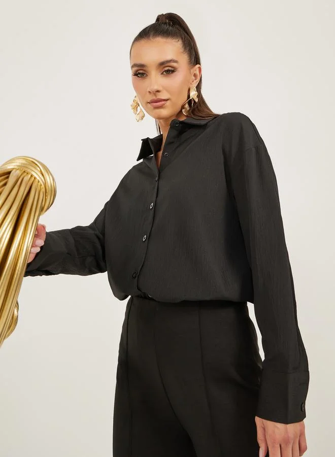 Styli Textured Long Sleeve Oversized Shirt