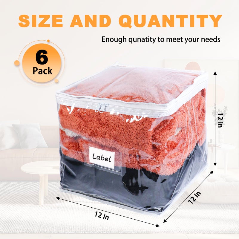 Heonay Clear Zippered Storage Bags Plastic Sweater Storage Bags with Zipper 6 Packs Clothing Organizer for Blankets Linen Sweater Bed Sheet Quilt Clothes Pillow (12 x 12 x 12 Inch) - Image 2