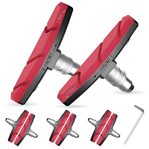Alritz Bike Brake Pads Set, Alritz 6PCS Road Mountain Bicycle V-Brake Blocks Shoes with Hex Nut and Shims, No Noise No Skid, 70mm, for Front and Back Wheel (Red) - Image 1