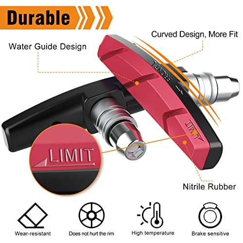 Alritz Bike Brake Pads Set, Alritz 6PCS Road Mountain Bicycle V-Brake Blocks Shoes with Hex Nut and Shims, No Noise No Skid, 70mm, for Front and Back Wheel (Red) - Image 3