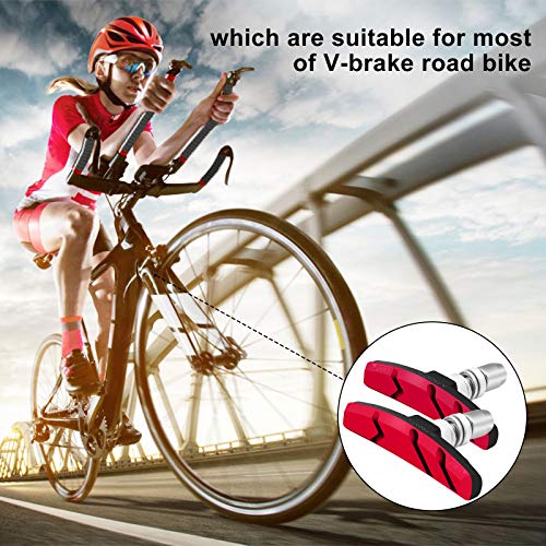 Alritz Bike Brake Pads Set, Alritz 6PCS Road Mountain Bicycle V-Brake Blocks Shoes with Hex Nut and Shims, No Noise No Skid, 70mm, for Front and Back Wheel (Red) - Image 5