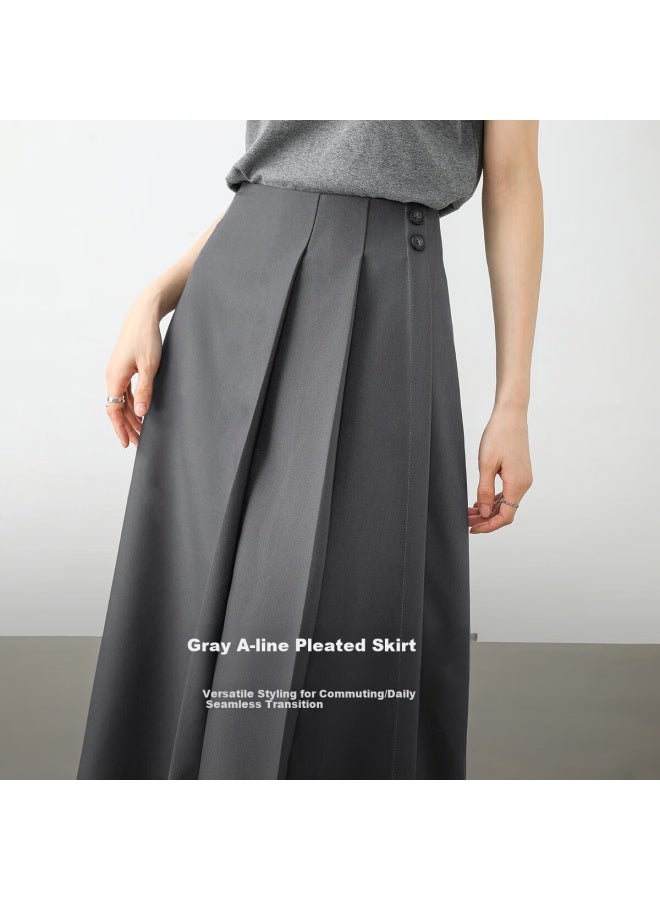 Sentubila Shangdu Bila Women's Workplace Commuting A-line Pleated Skirt Spring Autumn Slim Mid-length Skirt - Image 1
