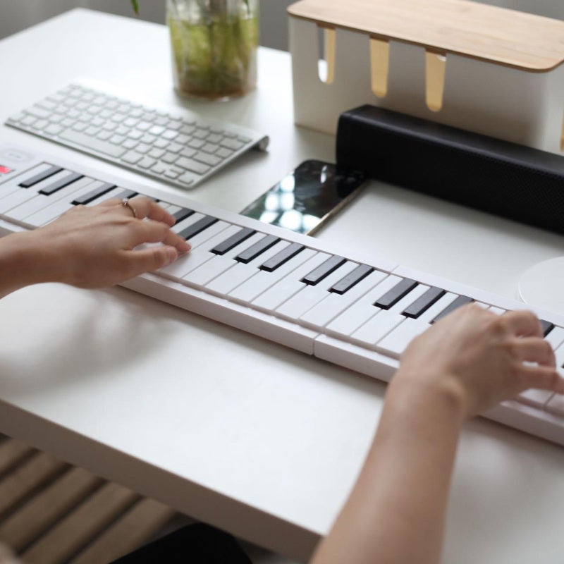 61-Key Foldable Electronic Piano White Portable Design 16 Tones 100 Rhythms - Educational Functions with Metronome Recording for Home School Travel Beginner Advanced Players - Image 3