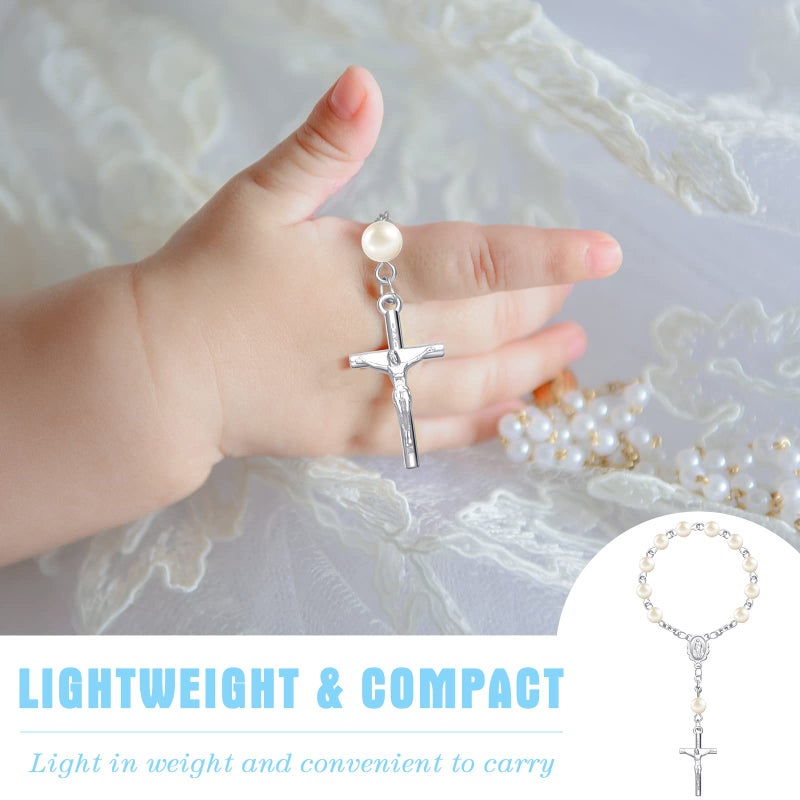 MTLEE 100 Pieces Baptism Favors Set Includes Mini Rosary Baptism Favors Boxes White Organza Bags with Drawstring Thank Tags for Christening Weddings Christian Party - Image 5