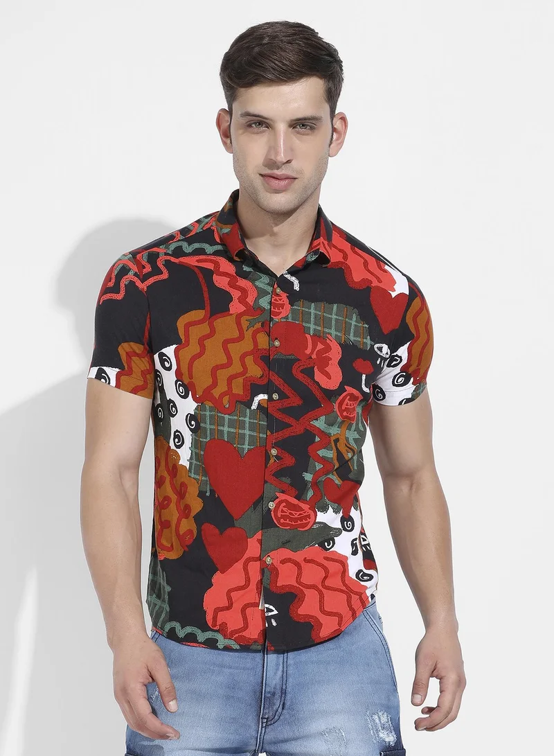 Campus Sutra Men's Multicolour Artistic Romance Shirt