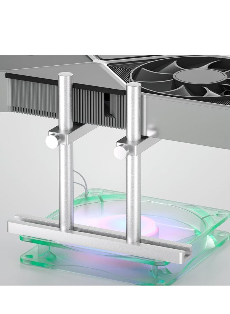Graphics Card GPU Support Bracket  Adjustable Enhanced Aluminum GPU Sag Bracket Video Card GPU Stand Holder Graphics Card Support with Dual Stand Silver 128mm - Image 1