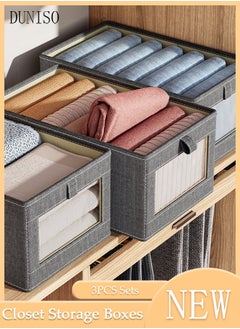 DUNISO 3 Pieces Foldable Closet Storage Organizer Washable Closet Storage Box with Carrying Handles Toy Organizer Box Cube Storage Bin for Clothes Wardrobe Home Bedroom Office  - Image 1