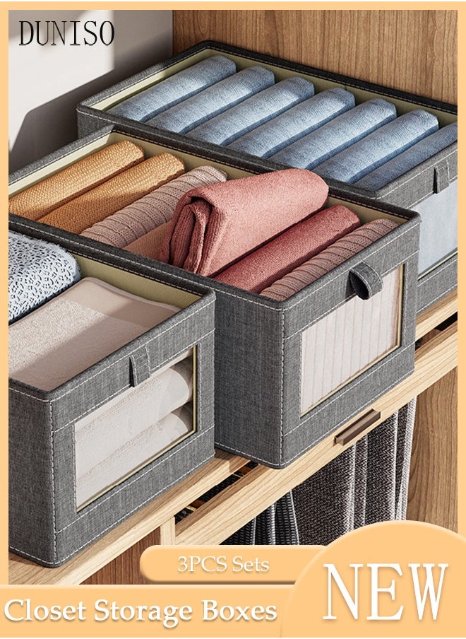 DUNISO 3 Pieces Foldable Closet Storage Organizer Washable Closet Storage Box with Carrying Handles Toy Organizer Box Cube Storage Bin for Clothes Wardrobe Home Bedroom Office  - Image 1