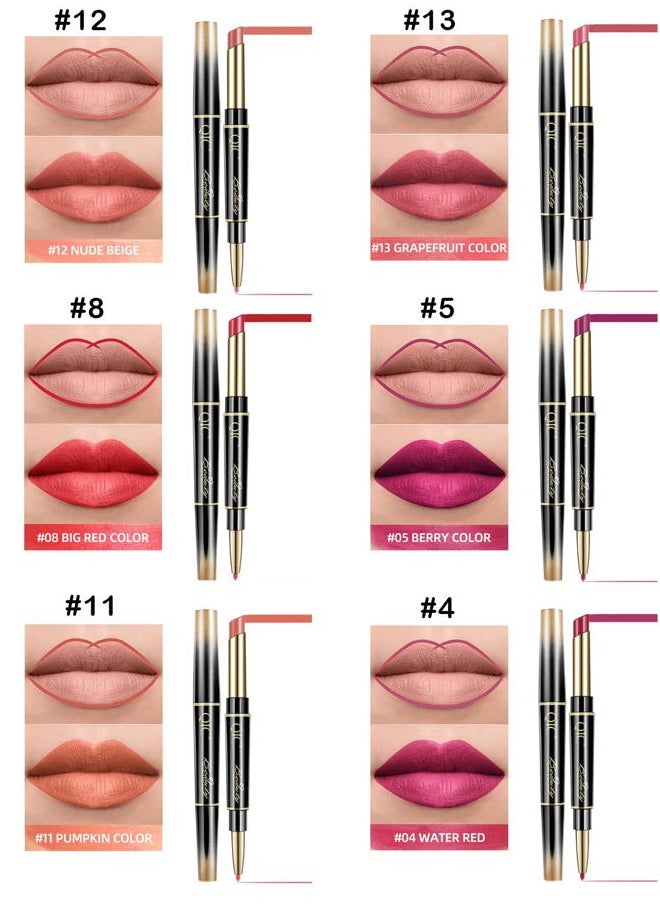 Aseawave - 6Pcs Lip Liner and Lipstick Makeup Set, Purple Red/Claret/Vermilion/Pastel Orange/Rose/Ruby Red Lipstick Pen and with Lip Liner Pencil Set Lip Gift Set for Daily/Travel/Party/Work - Image 1