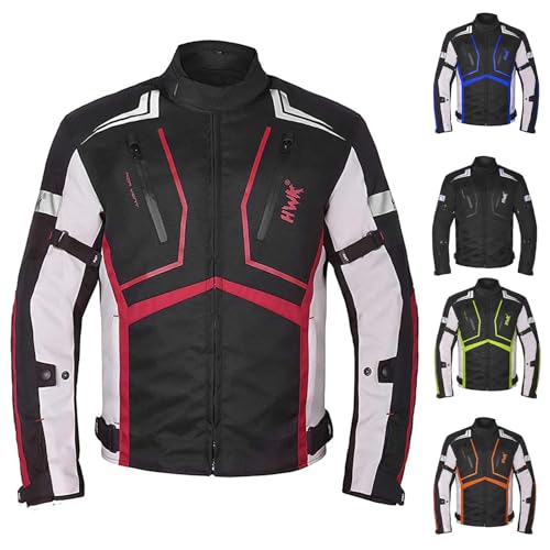 HWK Scorpion Motorcycle Jacket for Men Women Motorcycle Gear with Body Armor Foam Padding and Breathable Cordura Fabric Reflective Motor Bike Jacket for Improved Night Visibility Red Medium - Image 1