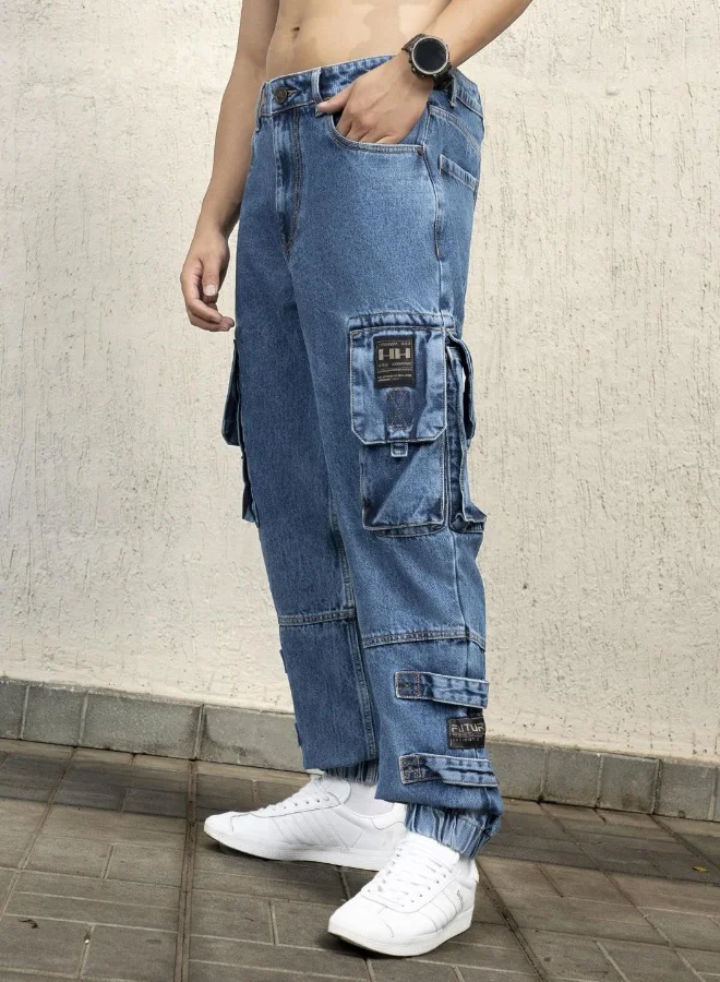 هوبرهولمي Men's Indigo 100% Cotton Bleached Full Length Straight Fit Jeans