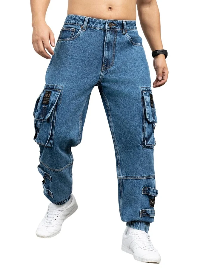 هوبرهولمي Men's Indigo 100% Cotton Bleached Full Length Straight Fit Jeans