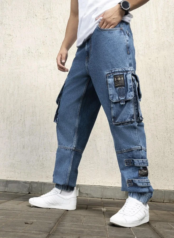 هوبرهولمي Men's Indigo 100% Cotton Bleached Full Length Straight Fit Jeans