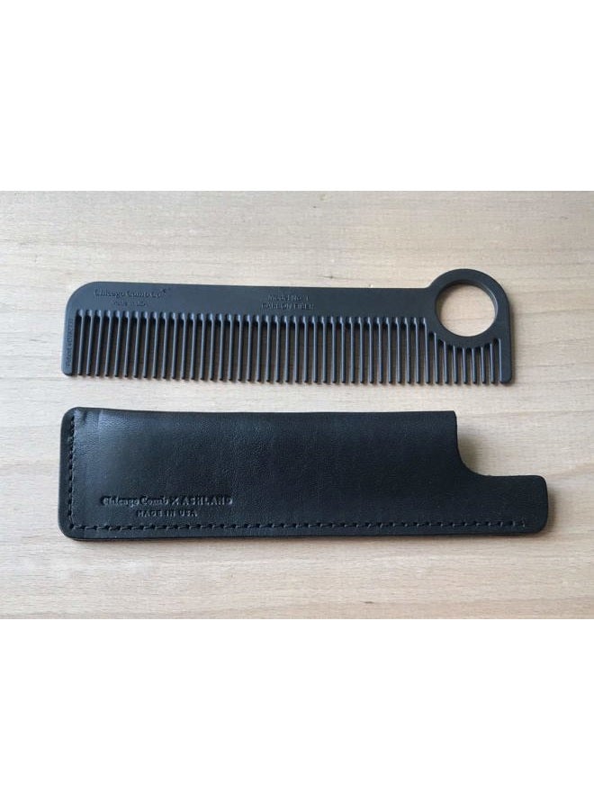 Chicago Comb Model 1 Carbon Fiber + Black Horween leather sheath, pocket and travel comb, Made in USA - Image 2