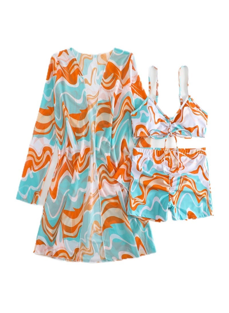 NADANBAO Outdoor 3pcs high waisted long sleeve cover-up lace-up beach swimsuit set - Image 1