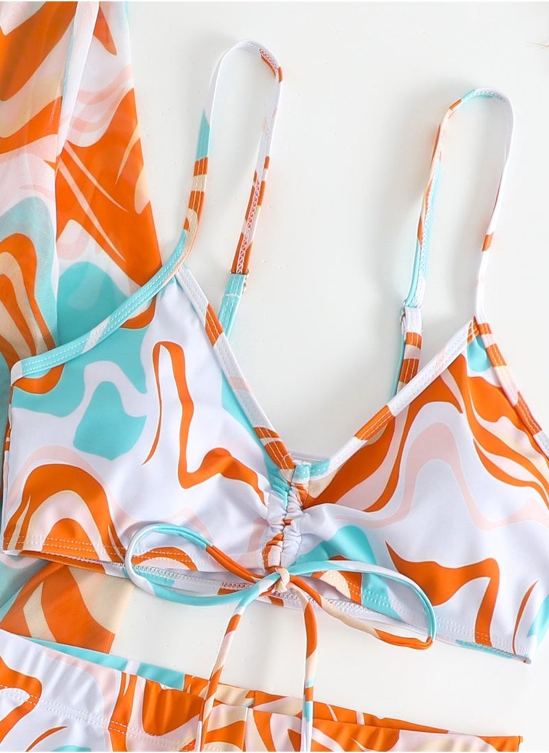 NADANBAO Outdoor 3pcs high waisted long sleeve cover-up lace-up beach swimsuit set - Image 5