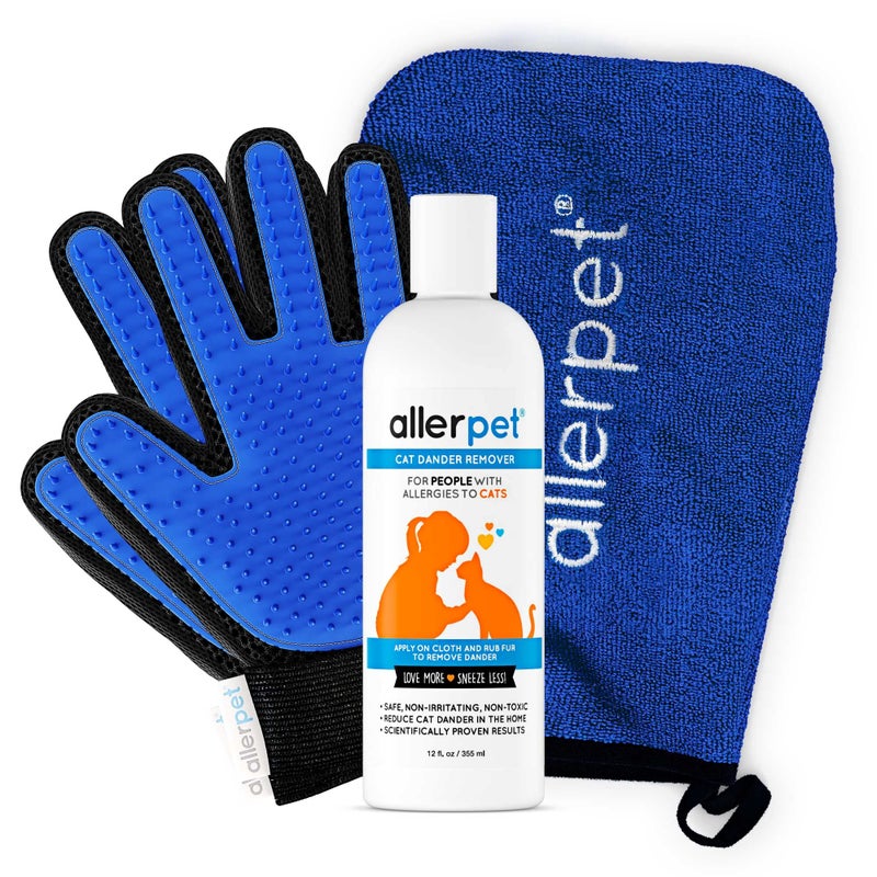 Allerpet مزيل شعر القطط من أليربت مع زوج مجاني من قفازات التجميل - حل فعال لتقليل شعر القطط ومضاد للحساسية مصنوع في الولايات المتحدة - (12 أونصة) - Image 1