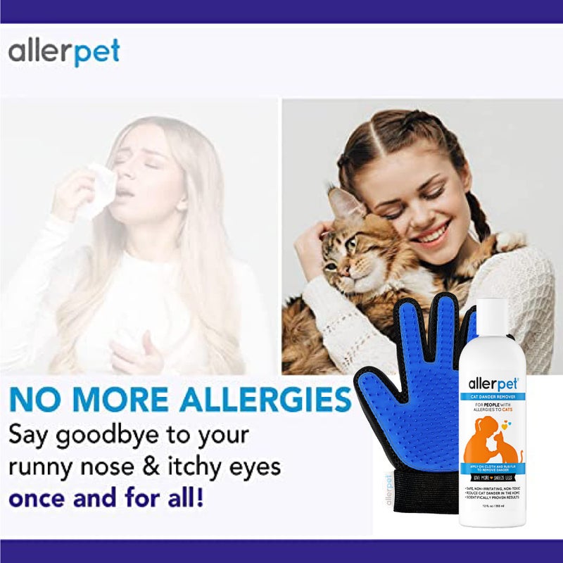 Allerpet مزيل شعر القطط من أليربت مع زوج مجاني من قفازات التجميل - حل فعال لتقليل شعر القطط ومضاد للحساسية مصنوع في الولايات المتحدة - (12 أونصة) - Image 4