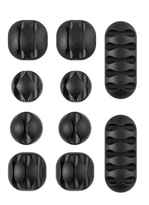 10-Piece Multifunction Cable Organizer, Adhesive Cord Holders, Cable Cords Management Cable Clips for Organizing Cable Wires-Home Office Car Desk Nightstand (Black)
