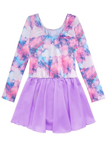 EQSJIU Unicorn Leotards for Girls Gymnastics Long Sleeve Size 7-8 7/8 Years Old Purple Pink Rainbow - Image 2