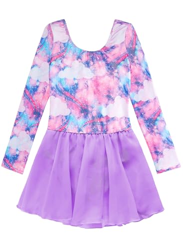 EQSJIU Unicorn Leotards for Girls Gymnastics Long Sleeve Size 7-8 7/8 Years Old Purple Pink Rainbow - Image 1