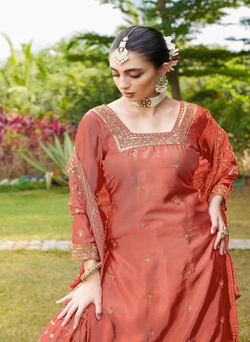 Super Asian Designer Chinnon Embroidered Sharara Suit with 5mm Sequence Work, Micro Inner, and 2.2m Dupatta - Image 2